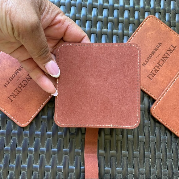 Trinchero Vermouth Estates 4pc Leather Engraved Coasters - Brown - Picture 5 of 5